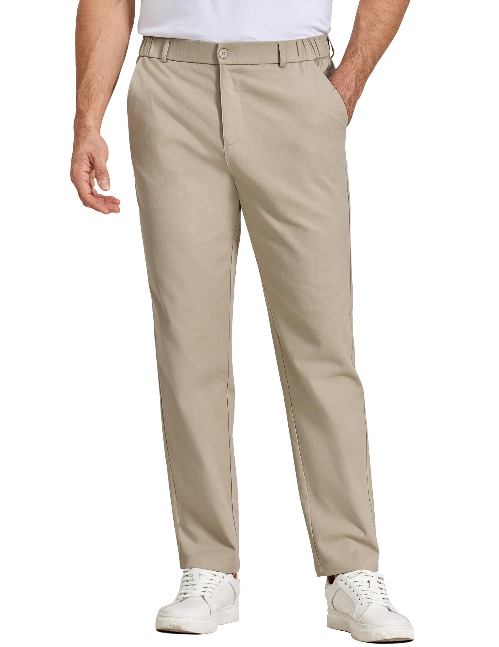 COOFANDY Mens Casual Khaki Pants Relaxed Fit Dress Slacks Elastic Waist ...