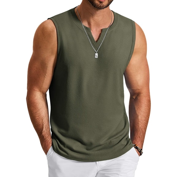 COOFANDY Mens Casual Knit Tank Sleeveless v Neck tee Shirts Textured Beach Breathable Tanks