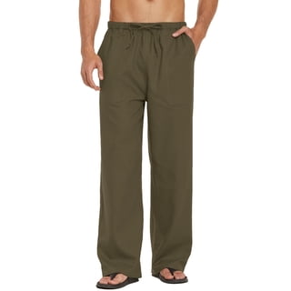 COOFANDY Mens Linen Cotton Loose Casual Lightweight Elastic Waist Straight Pants