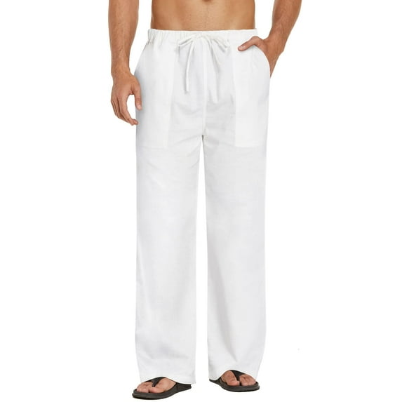 COOFANDY Mens Linen Cotton Pants Loose Fit Casual Linen Pants Summer Beach Pants