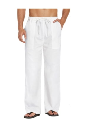 Men's Cotton Linen Pants Elastic Waist Linen Dress Pants Big and Tall Linen Pants