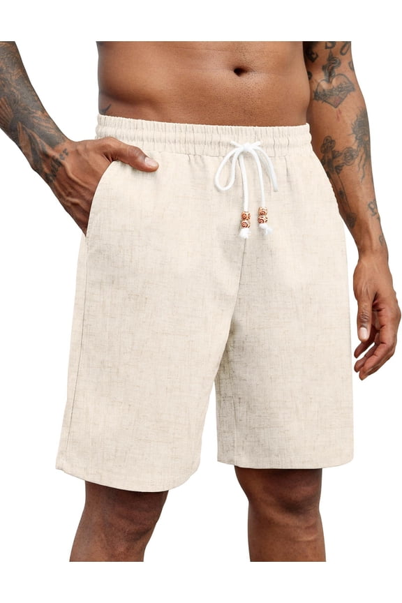 Mens Casual Linen Shorts Drawstring Elastic Waist Loose Fit Summer Beach Shorts L