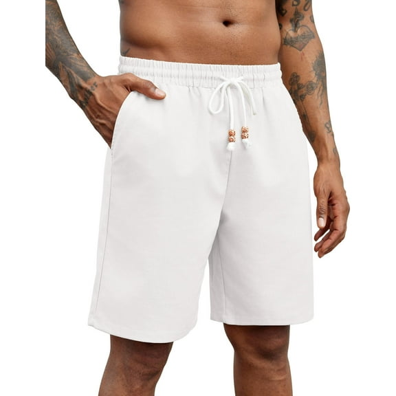 COOFANDY Mens Linen Shorts Casual Drawstring Elastic Waist Lightweight Summer Beach Shorts