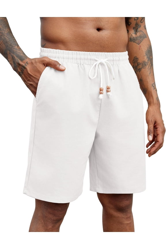 Linen Shorts Men Elastic Waist Drawstring Casual Summer Beach Vacation Shorts