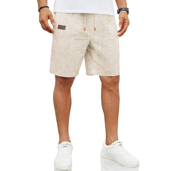 COOFANDY Men's Linen Casual Elastic Waist Drawstring Loose Fit Summer Beach Shorts