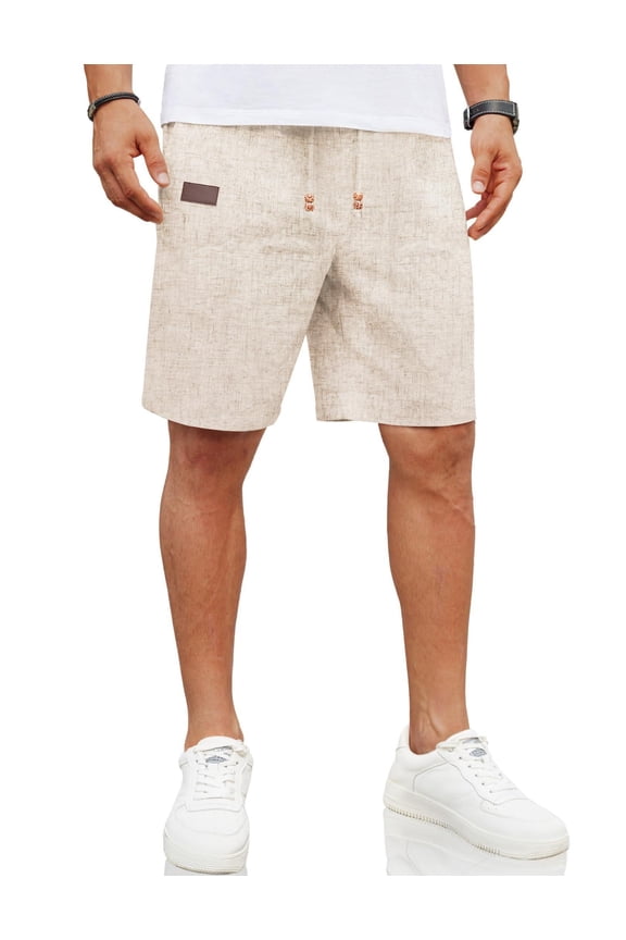 Men's Linen Casual Elastic Waist Drawstring Loose Fit Summer Beach Shorts