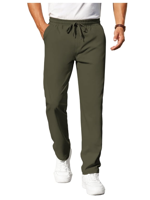 Mens Casual Pants Elastic Waist Chino Pants Lightweight Drawstring Pants with Pockets
