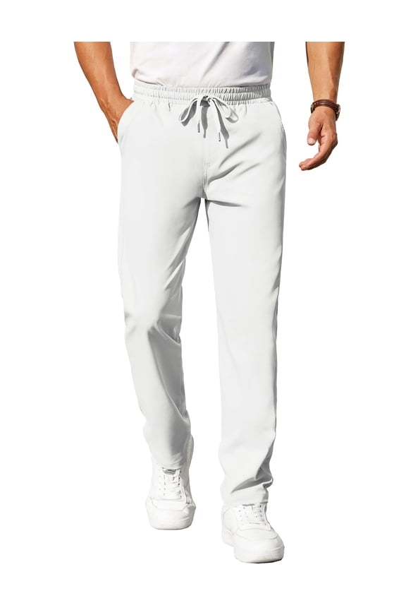 Mens Casual Pants Elastic Waist Chino Pants Lightweight Drawstring Pants with Pockets