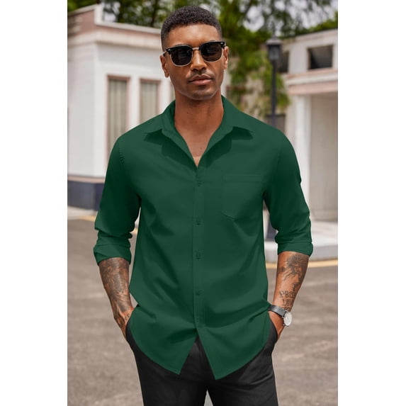 COOFANDY Men's Casual Button Down Long Sleeve Dress Shirt Untucked Business Wrinkle Free Muscle Fit Stretch Shirts
