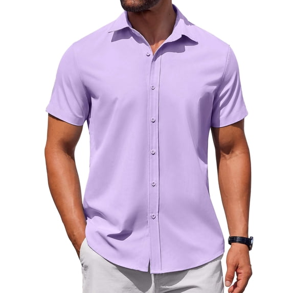 COOFANDY Mens Casual Shirt for Men Short Sleeve Button Down Shirt Men No Tuck Shirts for Men Summer Wedding Shirt
