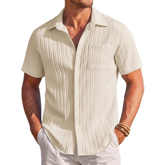 COOFANDY Mens Casual Shirts Short Sleeve Button Down Shirts Fashion Casual Linen Shirts for Men