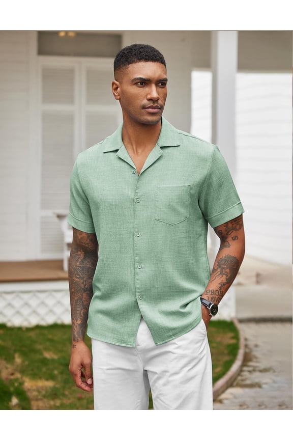 Men's Summer Short Sleeve Shirts Lightweight Linen Beach Shirt Casual Button Down Shirts