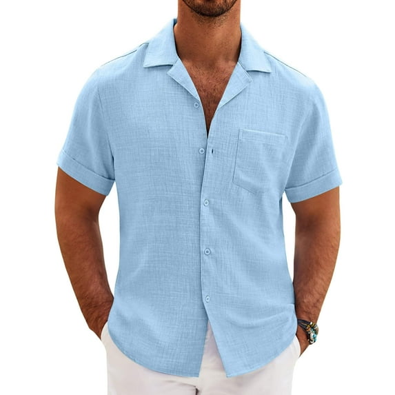 COOFANDY Mens Casual Short Sleeve Button Down Shirts Cuban Linen Textured Shirt Summer Beach Wear