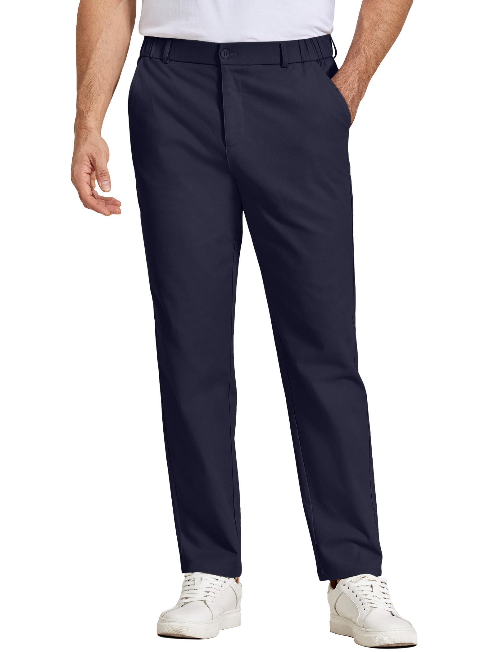 COOFANDY Mens Casual Slacks Relaxed Fit Khaki Elastic Waist Cotton Pant ...