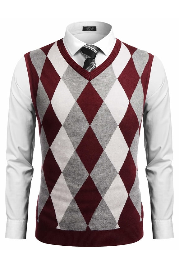 Mens Casual Slim Fit V-Neck Rhombus Business Knitwear Sweater Vest