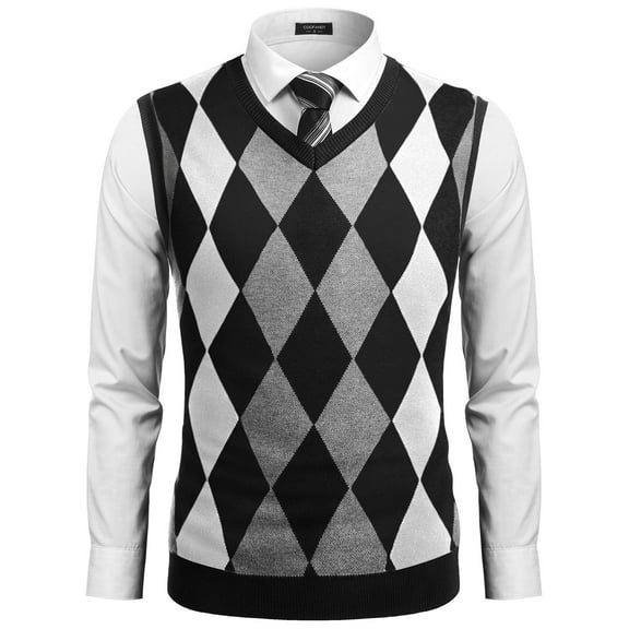 COOFANDY Mens Casual Slim Fit V-Neck Rhombus Business Knitwear Sweater Vest