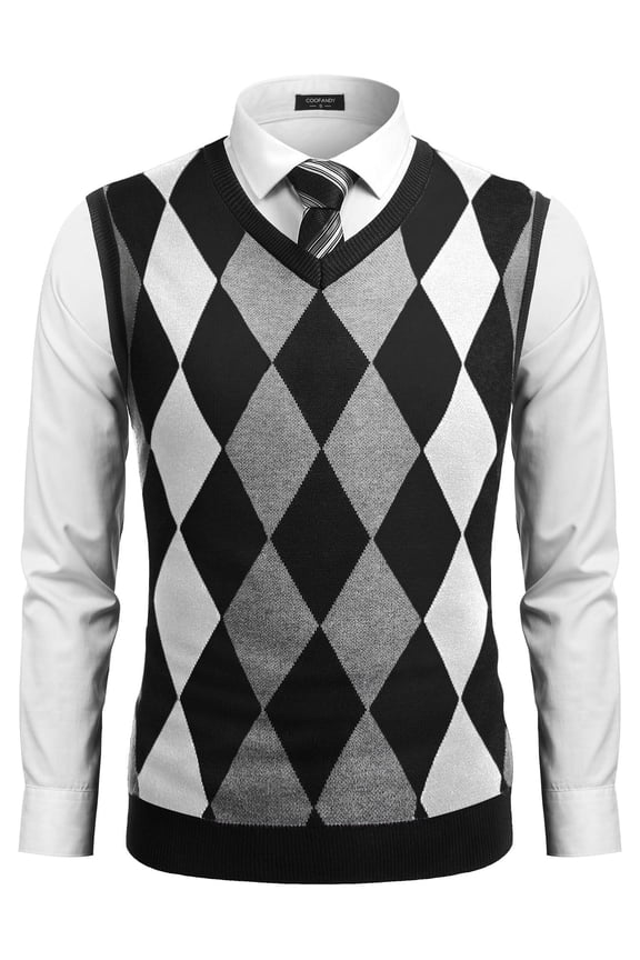 Mens Casual Slim Fit V-Neck Rhombus Business Knitwear Sweater Vest