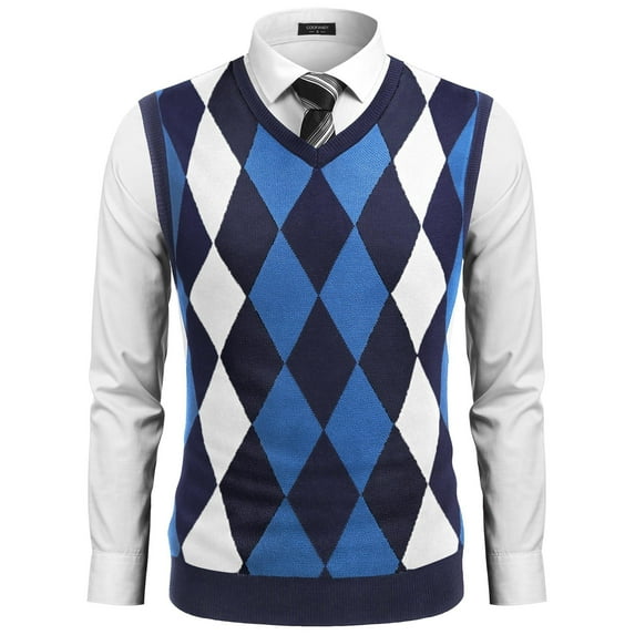 COOFANDY Mens Casual Slim Fit V-Neck Rhombus Business Knitwear Sweater Vest