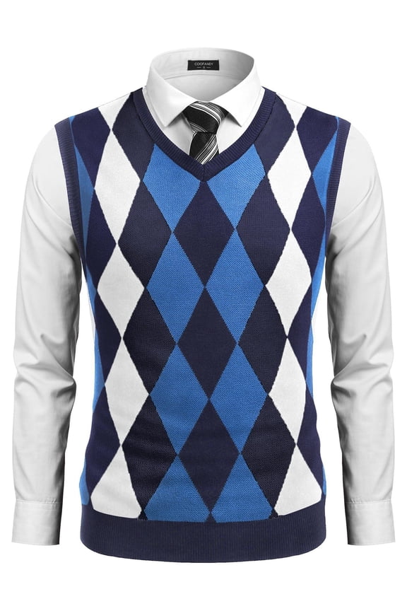 Mens Casual Slim Fit V-Neck Rhombus Business Knitwear Sweater Vest
