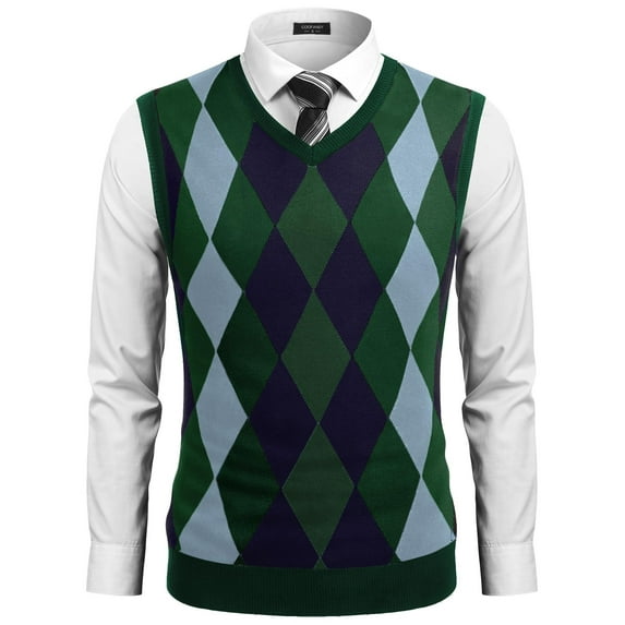 COOFANDY Mens Casual Slim Fit V-Neck Rhombus Business Knitwear Sweater Vest
