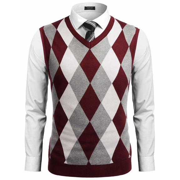 COOFANDY Mens Casual Slim Fit V-Neck Rhombus Business Knitwear Sweater Vest
