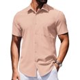 thumbnail image 1 of COOFANDY Mens Casual Wrinkle Free Shirts Untucked Short Sleeve Button Down Summer Light Weight Collared Dress Shirt Peach, 1 of 6