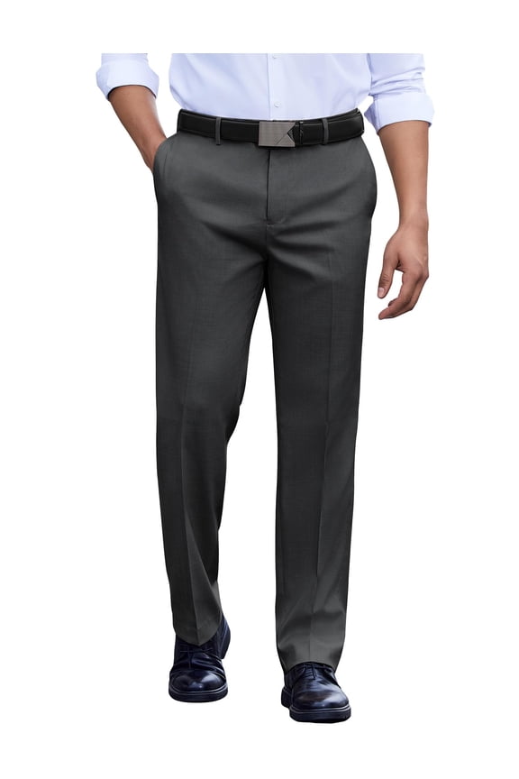 Mens Classic Casual Dress Pants Expandable Waist Suit Pant Regular Fit Flat Front Slacks