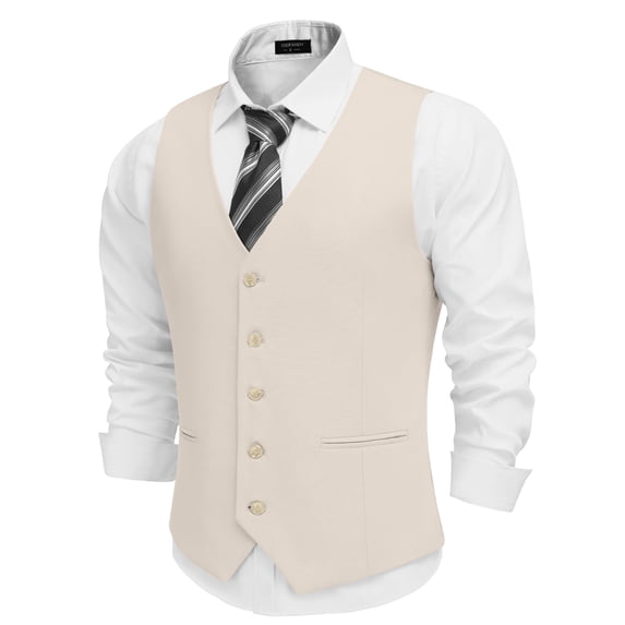 COOFANDY Mens Classic Fit Suit Vest Formal V-Neck Vest Button Waistcoat Pockets
