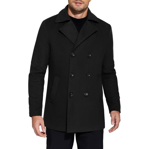 COOFANDY Mens Coat Double Breasted Short Trench Coat, Business Casual Knee-Length Overcoat with Lapel Collar, Slim Fit for Fall and Winter