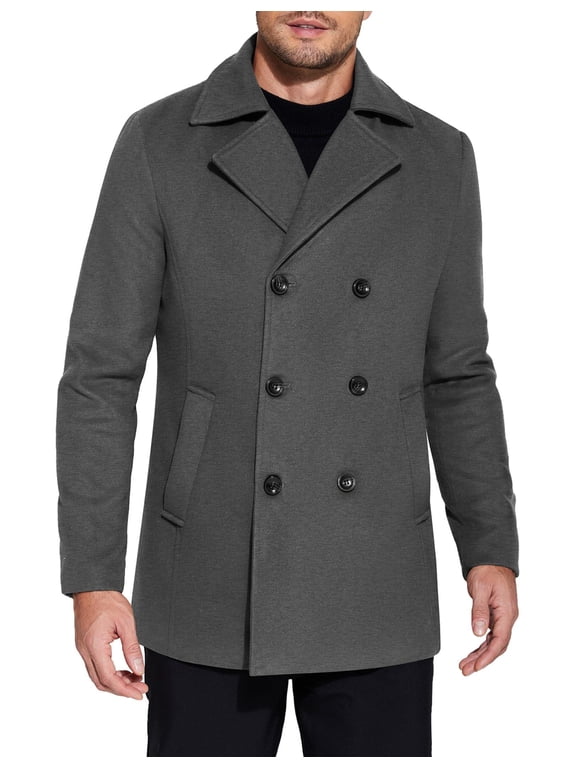 Mens Coat Double Breasted Short Trench Coat, Business Casual Knee-Length Overcoat with Lapel Collar, Slim Fit for Fall and Winter