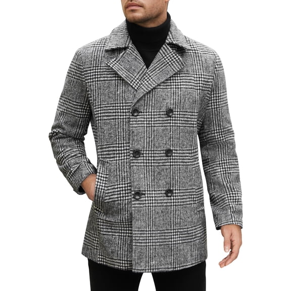 COOFANDY Mens Coat Double Breasted Short Trench Coat, Business Casual Knee-Length Overcoat with Lapel Collar, Slim Fit for Fall and Winter