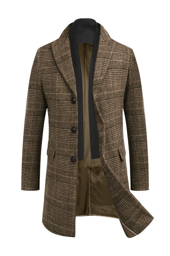 Mens Coat Men's Overcoat Trench Coat Wool-Blend Classic Pea Coat With Removable Scarf