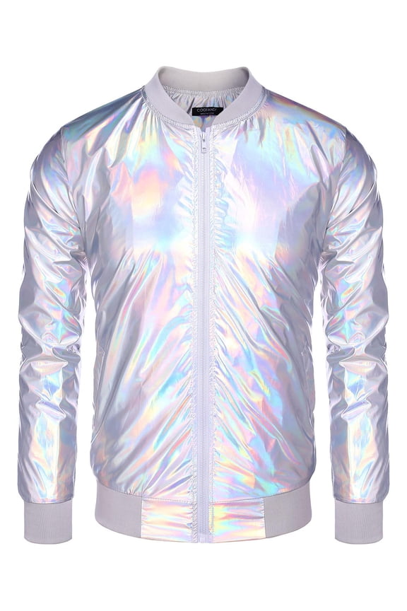 Men's Metallic Jacket 70s 80s 90s Disco Dance Party Costume Shiny Varsity Zipper Baseball Bomber Jacket