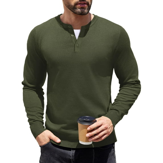 COOFANDY Men Knit Henley Shirts Long Sleeve Sweater and Pullover Casual Lightweight Slim Fit T-Shirts