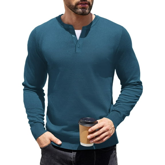COOFANDY Men's Long Sleeve Henley Pullover Shirts Dress Knit Golf Henley Lightweight Slim Fit T-Shirts