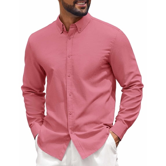 COOFANDY Mens Cotton Oxford Shirt Long Sleeve Button Collar Shirt Solid Regular Fit Dress Shirts