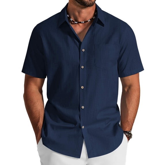 COOFANDY Mens Cotton Shirts Short Sleeve Button Down Shirt Men Summer Casual Beach Button Up Shirt with Pocket