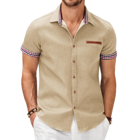 COOFANDY Mens Cotton Short Sleeve Button Down Shirts Collared Summer Denim Shirt