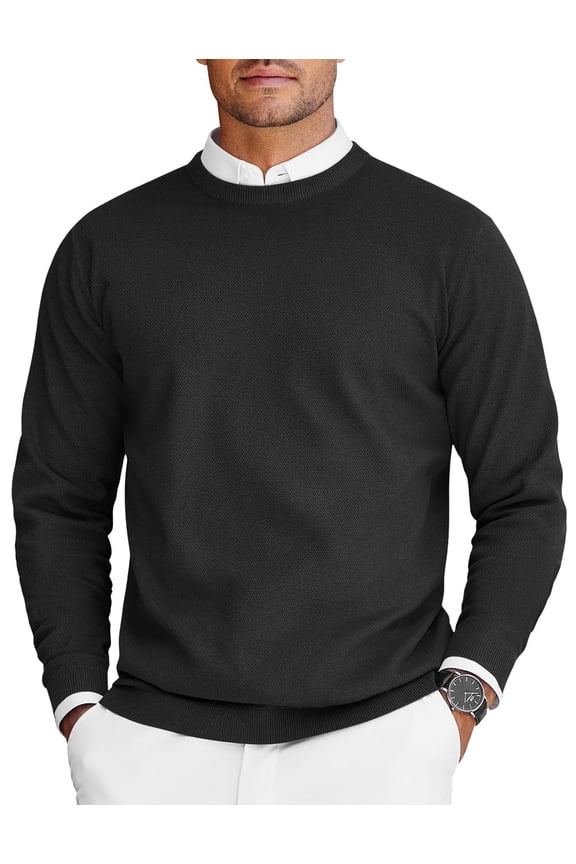 Mens Crewneck Sweater Slim Fit Lightweight Long Sleeve Knitted Pullover Sweaters