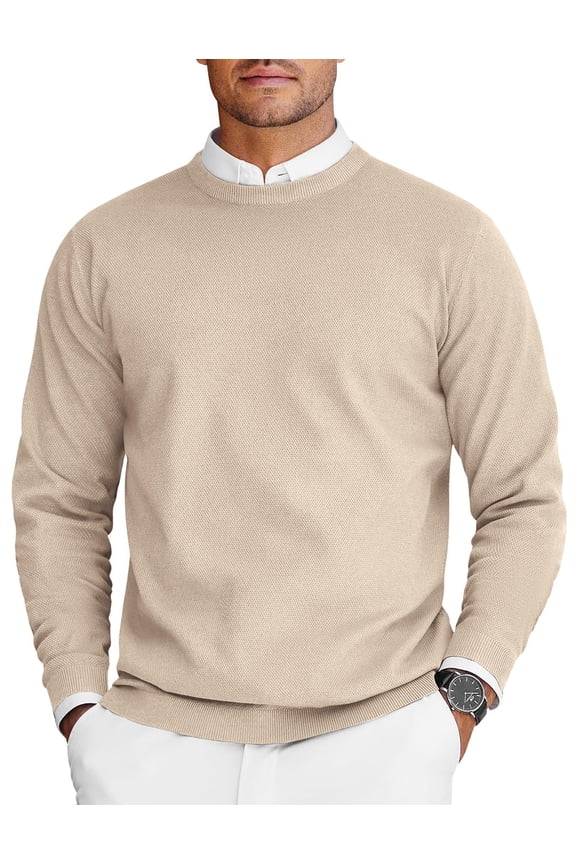 Mens Crew Neck Sweaters Long Sleeve Lightweight Knit Dress Pullover Sweaters