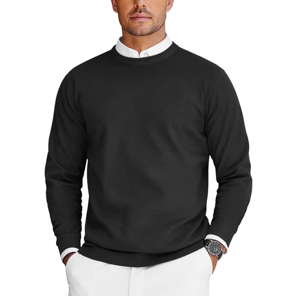 COOFANDY Mens Crewneck Sweater Slim Fit Lightweight Long Sleeve Knitted Pullover Sweaters Black