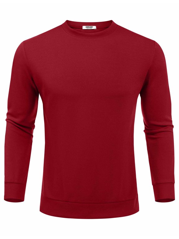 Mens Crewneck Sweatshirts Long Sleeve Basic Pullover Shirts Twill Textured Soild Casual Tops DER XXL