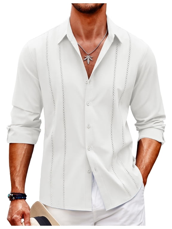Men's Linen Shirts Long Sleeve Casual Button Down Shirts for Men Summer Beach Shirt Hawaiian Shirt for Men