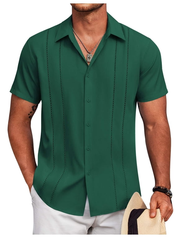 Mens Cuban Guayabera Shirt Short Sleeve Button Down Shirts Summer Beach Vacation Shirts