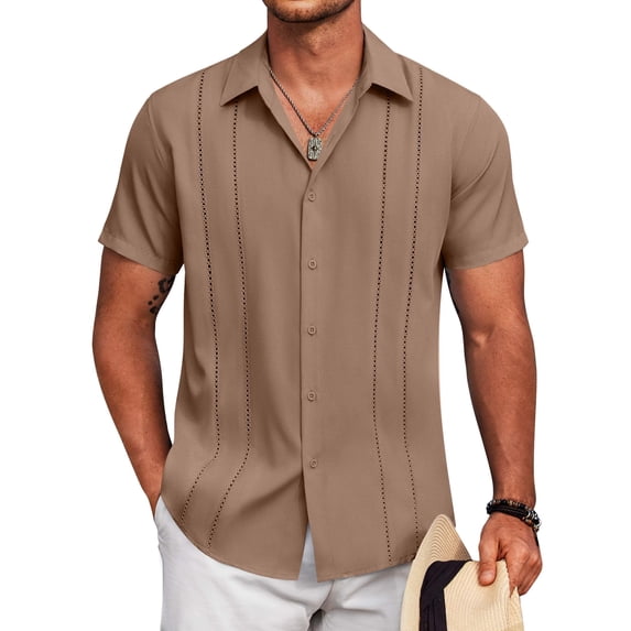 COOFANDY Mens Cuban Guayabera Shirt Short Sleeve Button Down Shirts Summer Beach Vacation Shirts