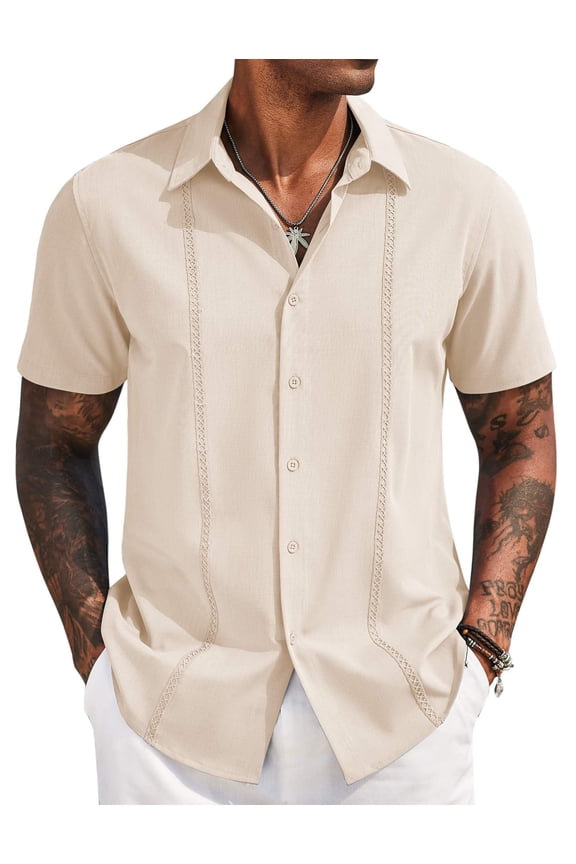 Mens Cuban Guayabera Shirts Short Sleeve Button Down Shirts Casual Summer Beach Shirt