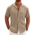 thumbnail image 1 of COOFANDY Mens Cuban Shirt Short Sleeve Button Down Shirts Summer Beach Wedding Shirt Regular Fit, 1 of 6