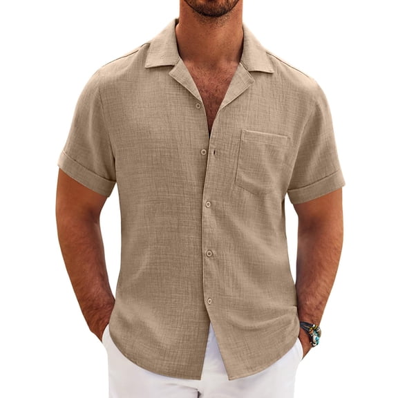 COOFANDY Mens Cuban Shirt Short Sleeve Button Down Shirts Summer Beach Wedding Shirt Regular Fit