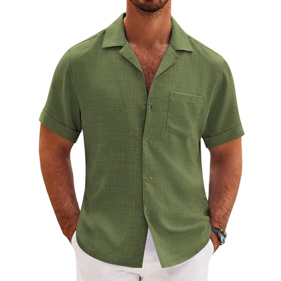 COOFANDY Mens Cuban Shirt Short Sleeve Button Down Shirts Summer Beach Wedding Shirt Regular Fit