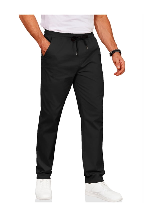 Mens Drawstring Cotton Pants Casual Pull On Leisure Pants Slim Fit Stretch Waist Band Slacks Spring